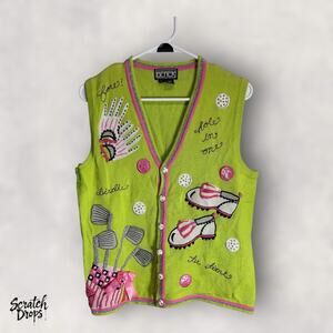 Vintage Berer Sweater Vest Medium Golf Theme The Collective Works Unique Design